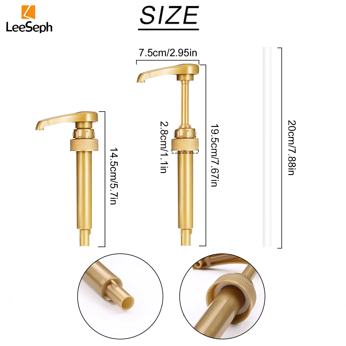 Leeseph Syrup Dispenser Pump Set, Replacement Syrup Bottle Pump Dispenser, Press Action Pump Head for Coffee Syrups for Home Bar