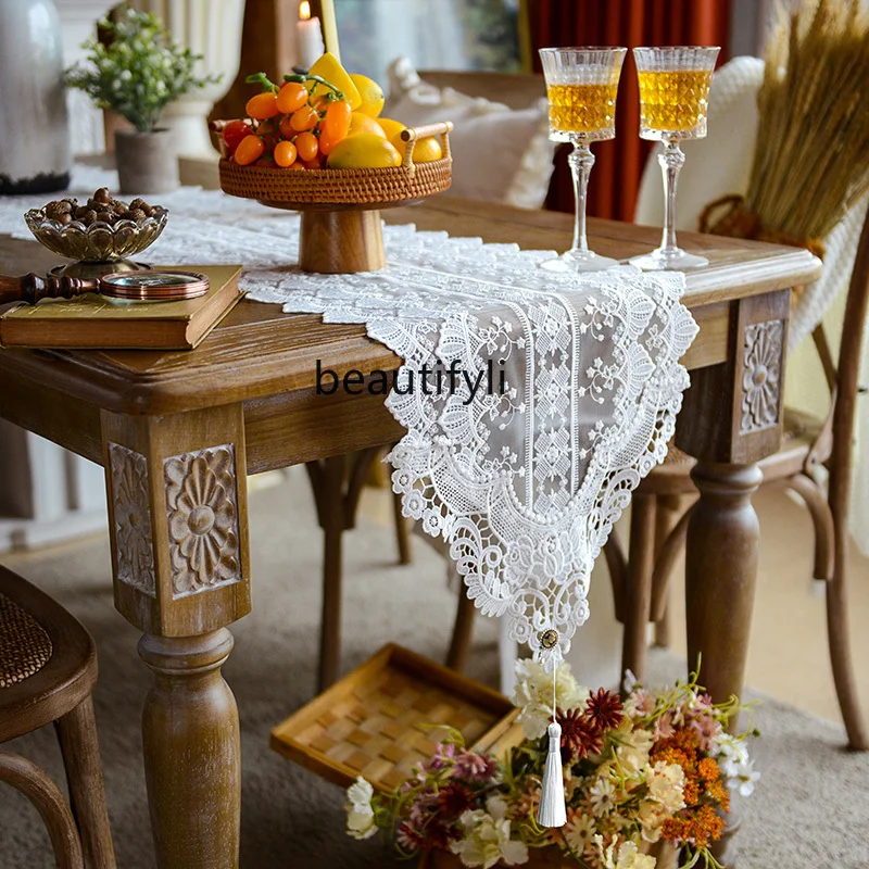 

HJ Lace Table Runner Long Tablecloth Dustproof Shoe Cabinet Cloth Cover Towel European Style TV Cabinet Cover