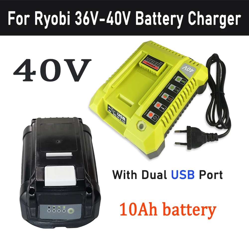 For Ryobi 36V-40V Li-ion Battery Charger,  Compatible OP4030 OP4040 OP4050 OP400A, Fast Charging With Dual USB Port