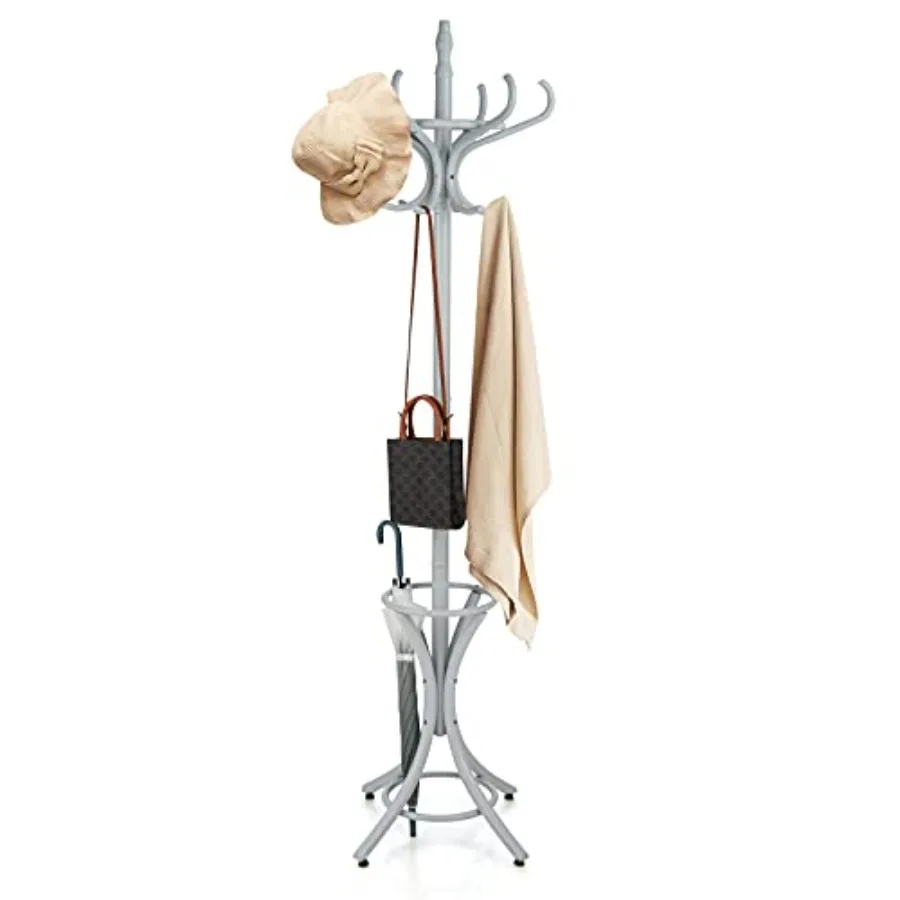 

75.5" Standing Coat Rack, Wood Coat Tree with 12 Hooks, Home Hat Jacket Hanger Tree 12 with Umbrella Holder Coat Stand