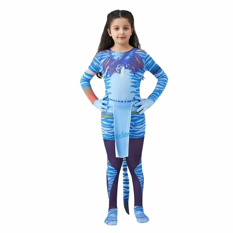 Halloween For Kids Girls Boy Avatar The Way Of Water Tail Bodysuit Cosplay Alien Costume Birthday Party Cloth MN3