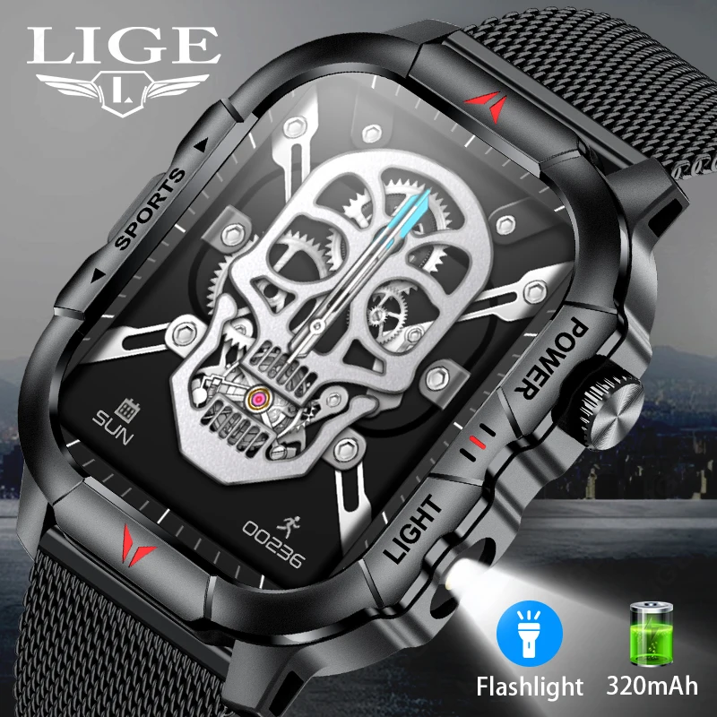 

LIGE 2024 New For HUAWEI Xiaomi Outdoor Sport Smart Watch Men Fitness LED Flashlight Waterproof BT Call Smartwatch Blood Oxygen