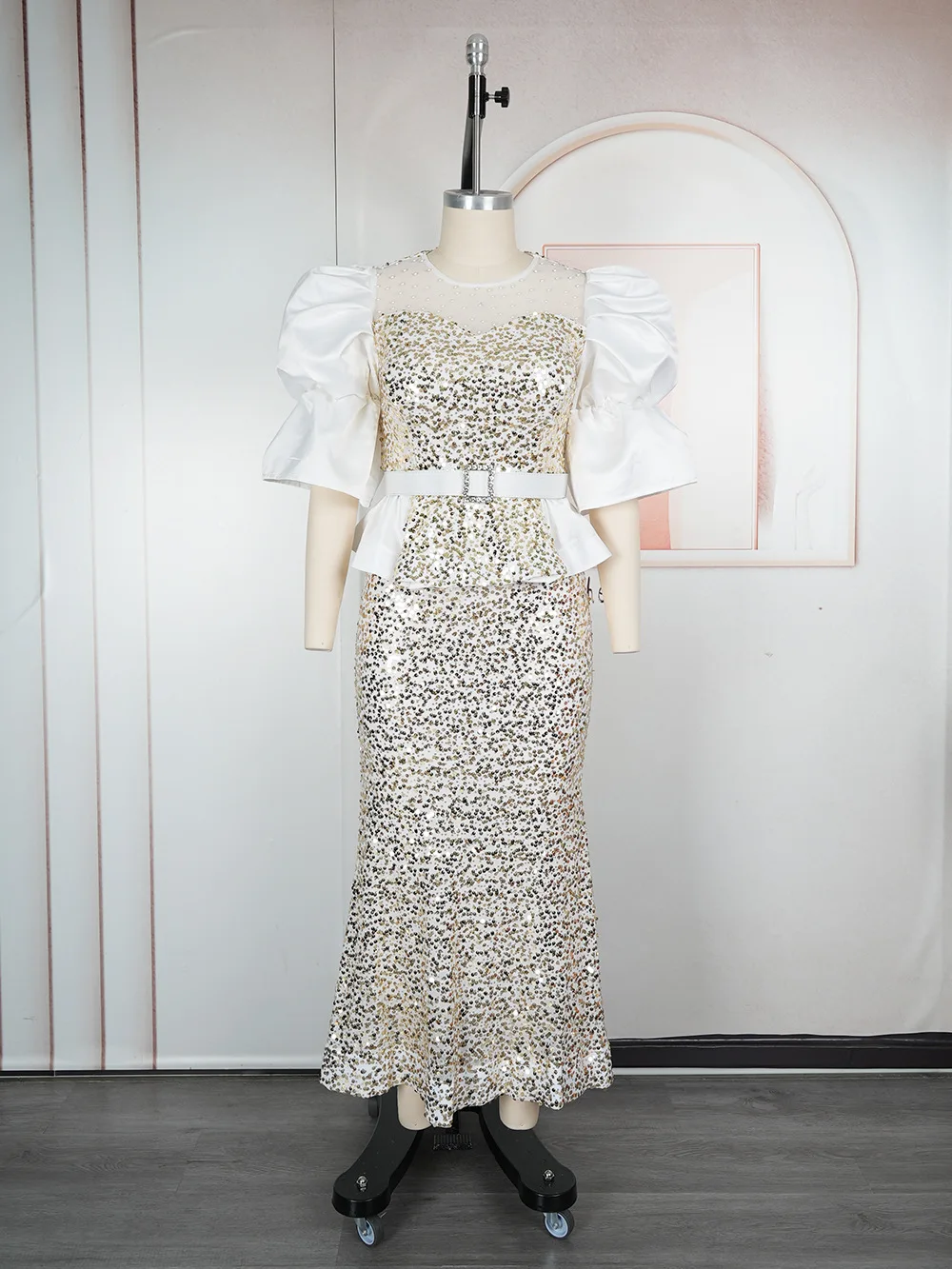 

Африканские платья Дашики с блестками для женщин, осеннее африканское платье из полиэстера с короткими рукавами, вечернее свадебное длинное рождественское платье макси