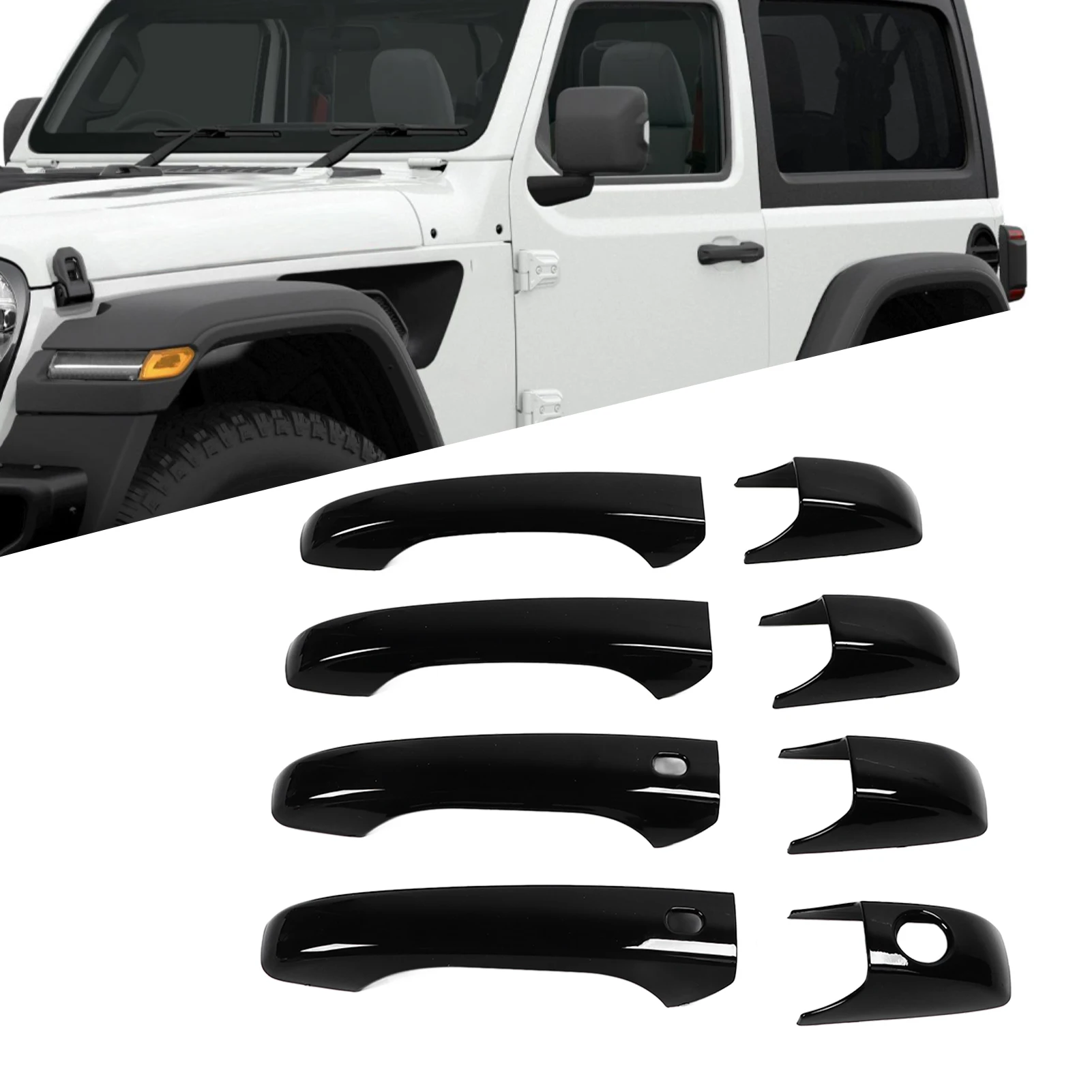 8pcs Gloss Black Door Handle Decor Cover Trim Replacement For Jeep Patriot Grand Cherokee Durango