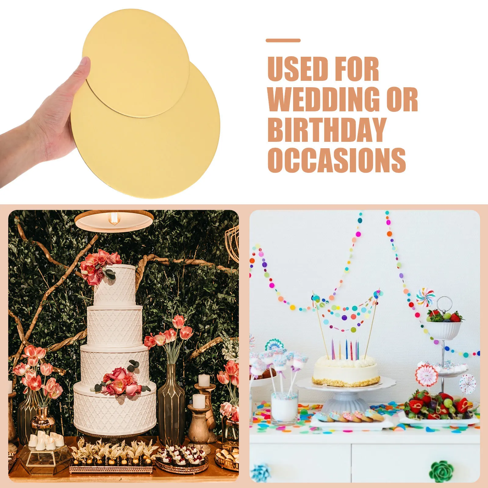 8 Stück Bretter, rund, verdickt, goldfarben, Kuchenbasis für 15,2 cm, 20,3 cm Kuchen, antihaftbeschichtet, Backdisplay, Kuchenhalter für Hochzeiten, Geburtstage
