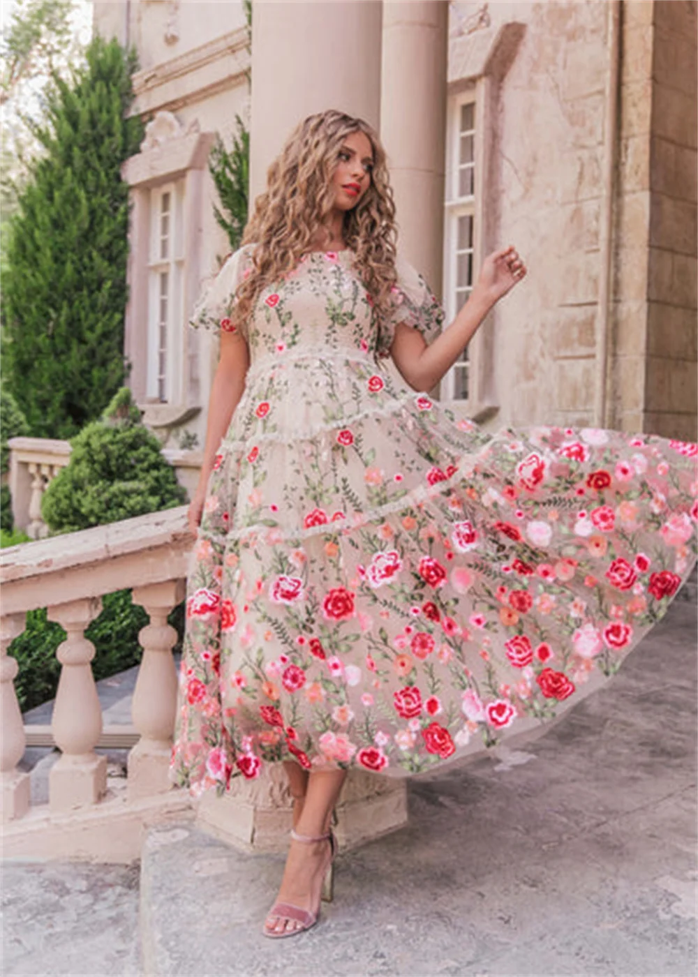 

Cathy Princess Flower Pink Prom Dress 2023 Sweet Knee Lenght Vestidos De Noche Fairy Lace Embroidery Short Pocket فساتين السهرة