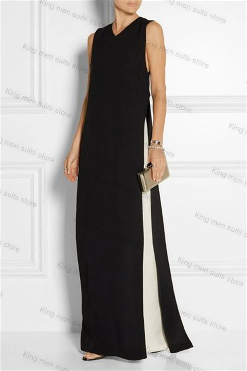 Elegant Women Suit Set Wedding 2 Piece Long Black Jacket+White Pants Formal Tuxedo Prom Dress Custom Size Coat Blazer Trousers