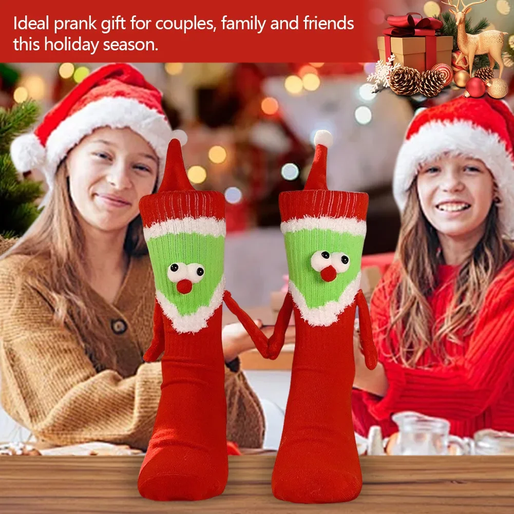 Christmas Magnetic Holding Hands Socks Soft Warm Unisex Couple  lover Christmas Socks Novelty Xmas Crew  for Women Men