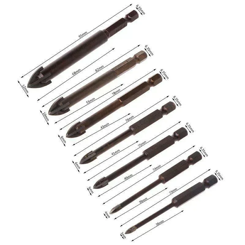 Punta esagonale con punta a croce s piastrella in vetro ceramica apri foro in cemento Set di punte in plastica per legno Set di strumenti di perforazione 3/4/5/6/8/10/12mm
