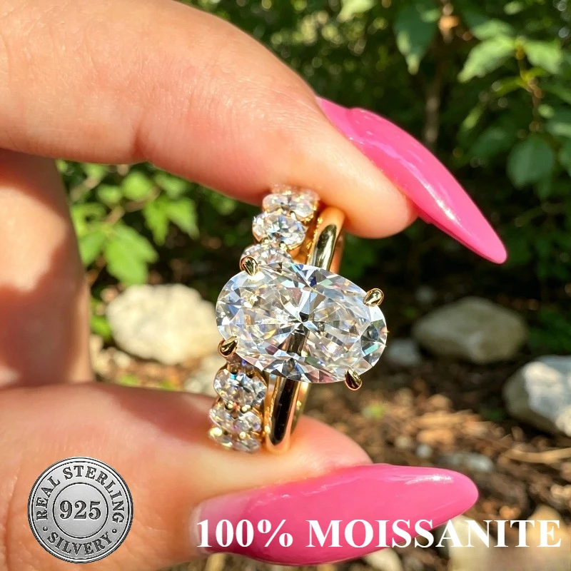 9 carat  colorless moissanite 8X10 mm vvs1 ring S925 brilliant cut sterling silvery oval cut eternity ring wedding eternity band