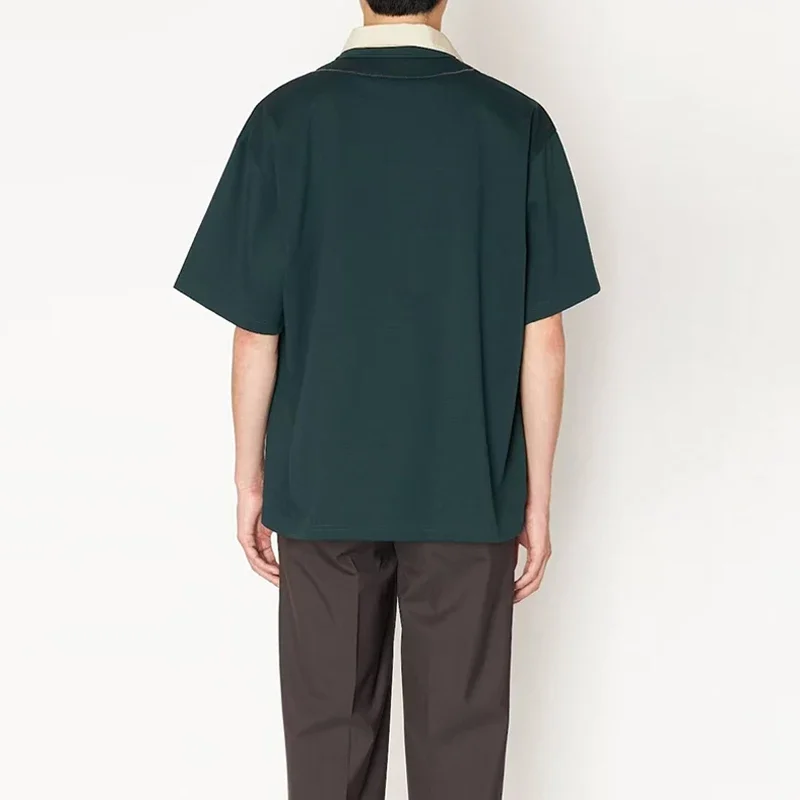 25SS Kolor 25SS Japan Style Asymmetrical Collar Men Cotton Short Sleeved T-shirt