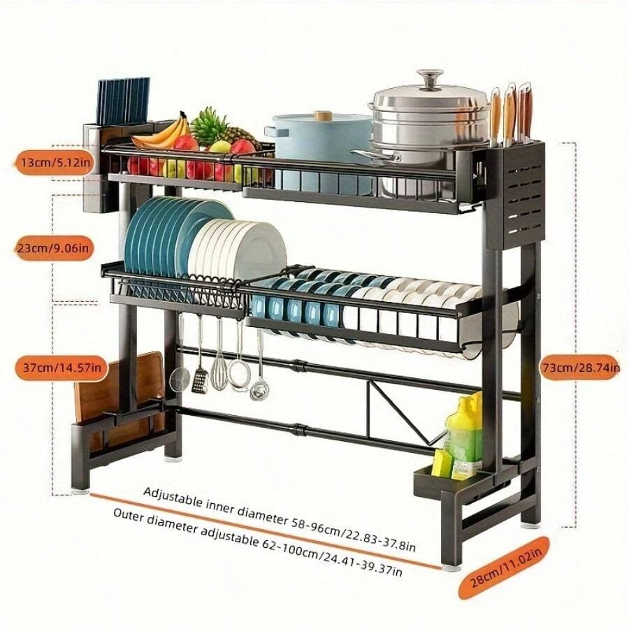 LEO IRIS 1pc Countertop Dish Storage Drainage Rack Expandable Kitchen Sink Shelf Dish Rack Drainer Black Kitchen Organizer SH260309171426788045536