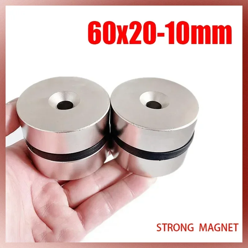 

1PCS 60x20-10mm Big Circular Neodymium Magnets with Hole N35 Round Super Strong Permanent Magnet Disc Fishing Magnet