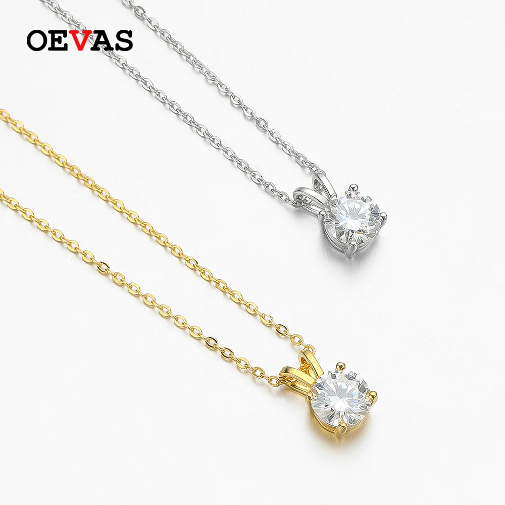 OEVAS Real 1 Carat D Color Moissanite Pendant For Women 18K Gold Plated 100% 925 Sterling Silver Wedding Party Fine Jewelry Gift