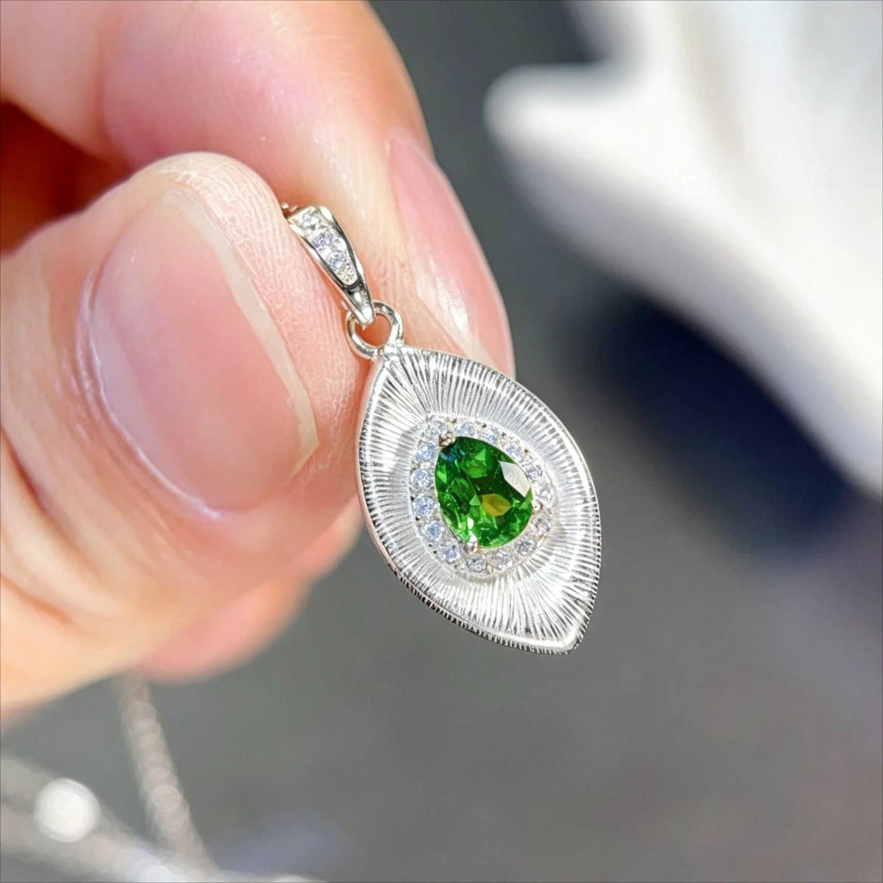 Natural Diopside Pendant 925 Silver 4x5mm Diopside Evil Eye Design with Certificate Daily Wear Necklace Gift for Women Hot Sale