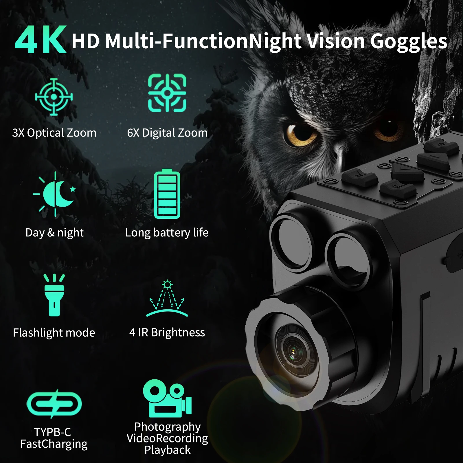 

Monucular Night Vision Scope MINI91 4K Video & 40MP Photos with 200m 6X Hunting Camera for Outdoor Observation