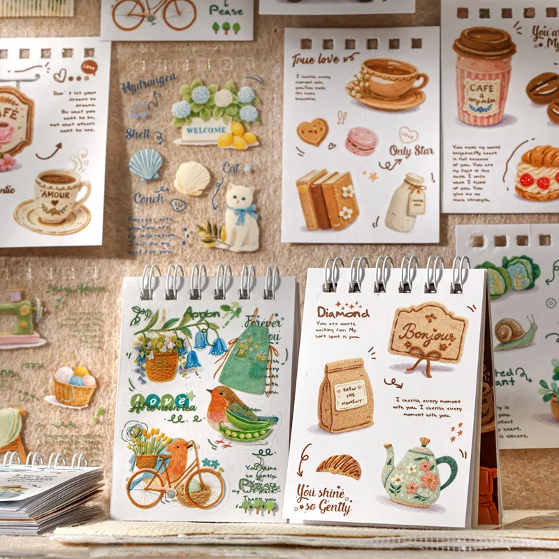 Lot de 20 autocollants en feutre style peinture, série Slow Town Travel, reliure spirale, fournitures de vie quotidienne, 4 styles, autocollants kawaii