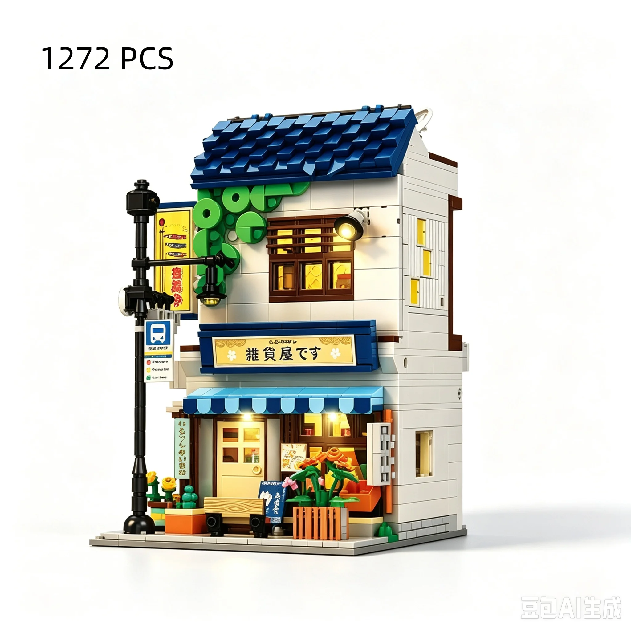 66504‑6 Japanese Street View Building Blocks Grocery Store BBQ Restaurant Bookstore DIY Assembly Architecture Model Bricks Toy