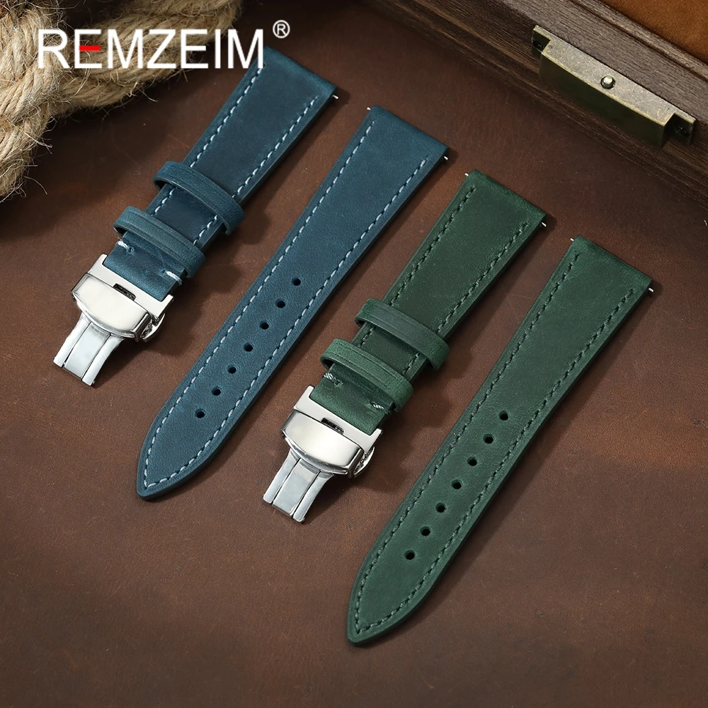 Männer Vintage Quick Release Echtes Leder Armband 18mm 20mm 22mm Armbanduhr Armband mit Schmetterling Schnalle Uhr zubehör ﻿