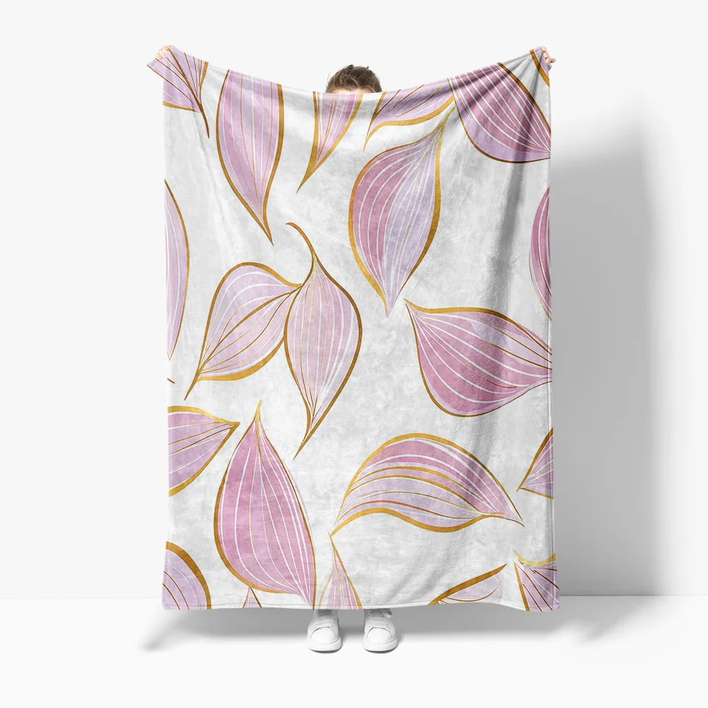 Soft Plush Throw Blanket with Floral Leaf Pattern Decorative Sofa Bed Bedding for Girls Kids Room Decor