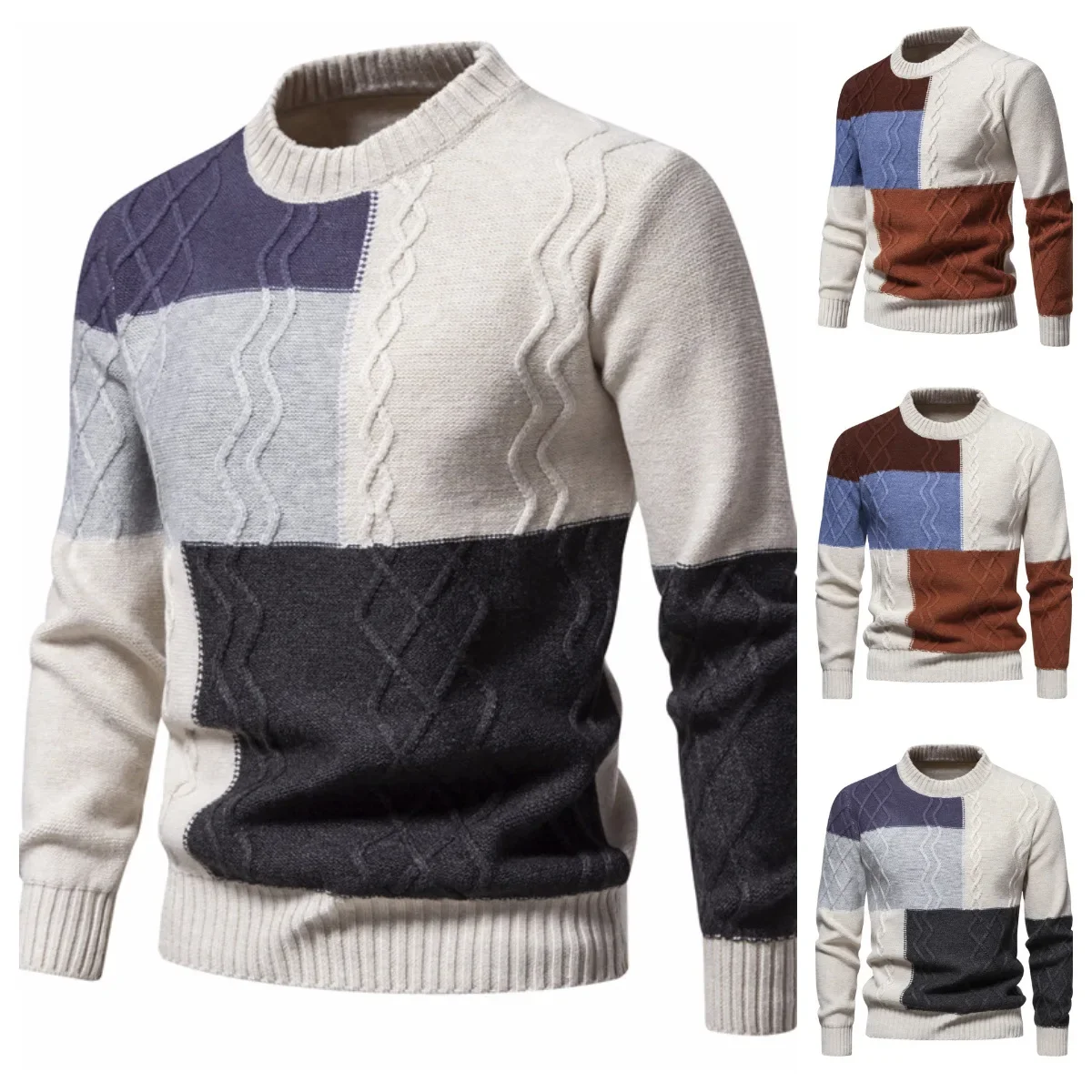 

2023 Men's Sweater Autumn and Winter New Colored Round Neck Knit Men's Sweater Underlay