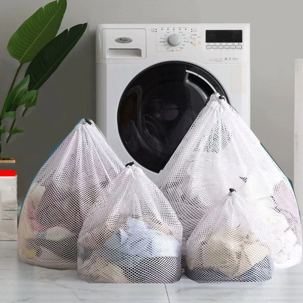 4Pcs Large Mesh Drawstring Washing Laundry  4 Size Fine Mesh Coarse Mesh Wash Bag For Clothes Jeans Blankets Durable Washing Net