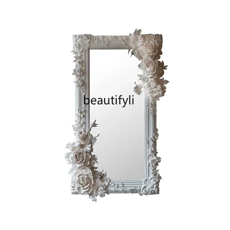 

LXFrench retro carved half villa living room entry floor-to-ceiling mirror bedroom cloakroom wall-mounted full-length mirror