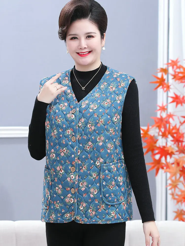 

plus Size Fce Lined Warm Vest for plus Size Mom Autumn Winter Faion Thiened V-Ne Loose Fit Sle No-Sve oulder Pad