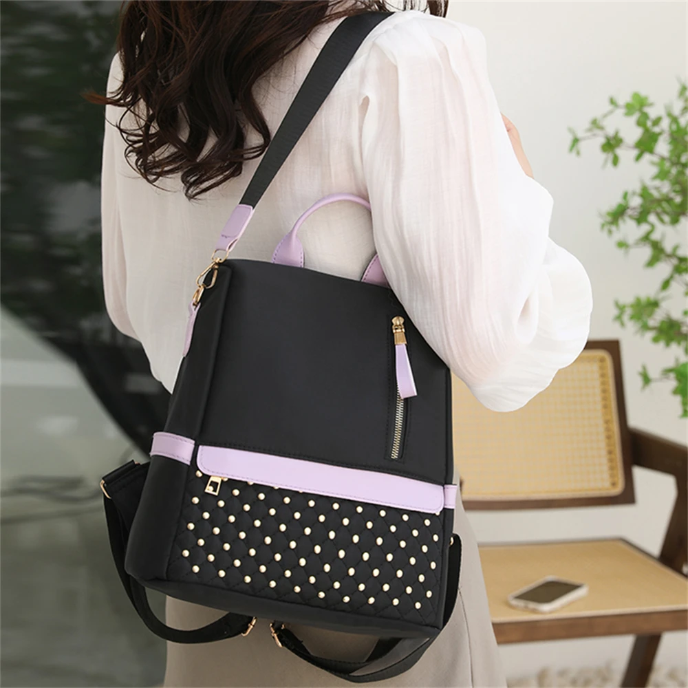 Panelled Diamond-encrusted Design Ladies Backpacks with Large Capacity High Quality Oxford Cloth Ladies Anti-theft Backpacks Sac