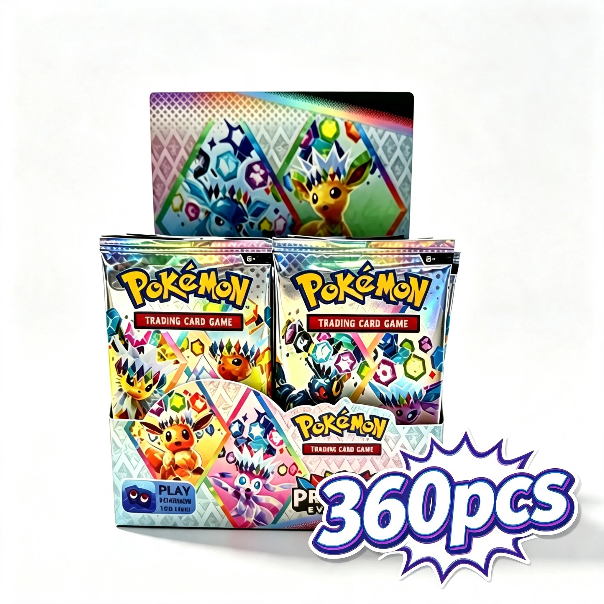 360Pcs Pokémon English TCG Box, Eevee Prismatic Evolutions, Rivals, Black Bolt rare cards for fans to collect, battle & trade