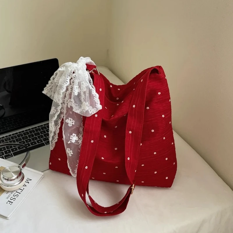 

Summer Microfiber Soft Lace Large Capacity Shoulder Bags 2026 Hot Sale Sweet Dots Ladies Bags Casual Versatile Women's Handbags