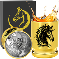LKKCHER 2Pcs/Set Shot Glasses Golden Horse Head Cups with Gift Box Plastic Drink Glass for Whiskey Water Present for Men Husband