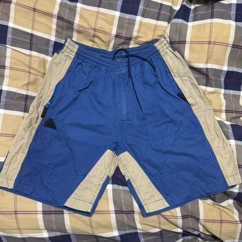 

Синие контрастные шорты с пэчворком и завязками CAVEMPT, летние уличные повседневные укороченные брюки с карманами на молнии и 3D-значком, унисекс