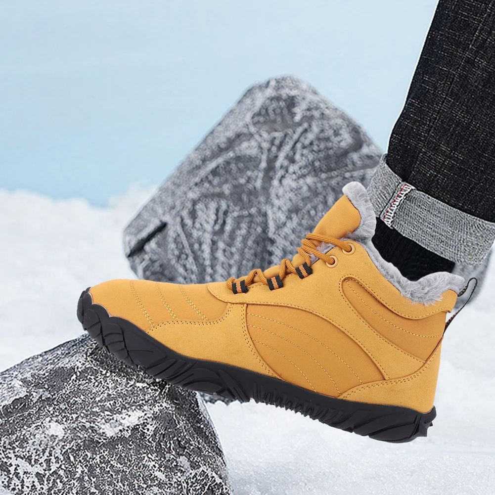 Winter Plush Boots Wide Toe Box Barefoot Shoes Waterproof Outdoor Trekking Shoes Minimalist Ankle Boots for Travel Climbing