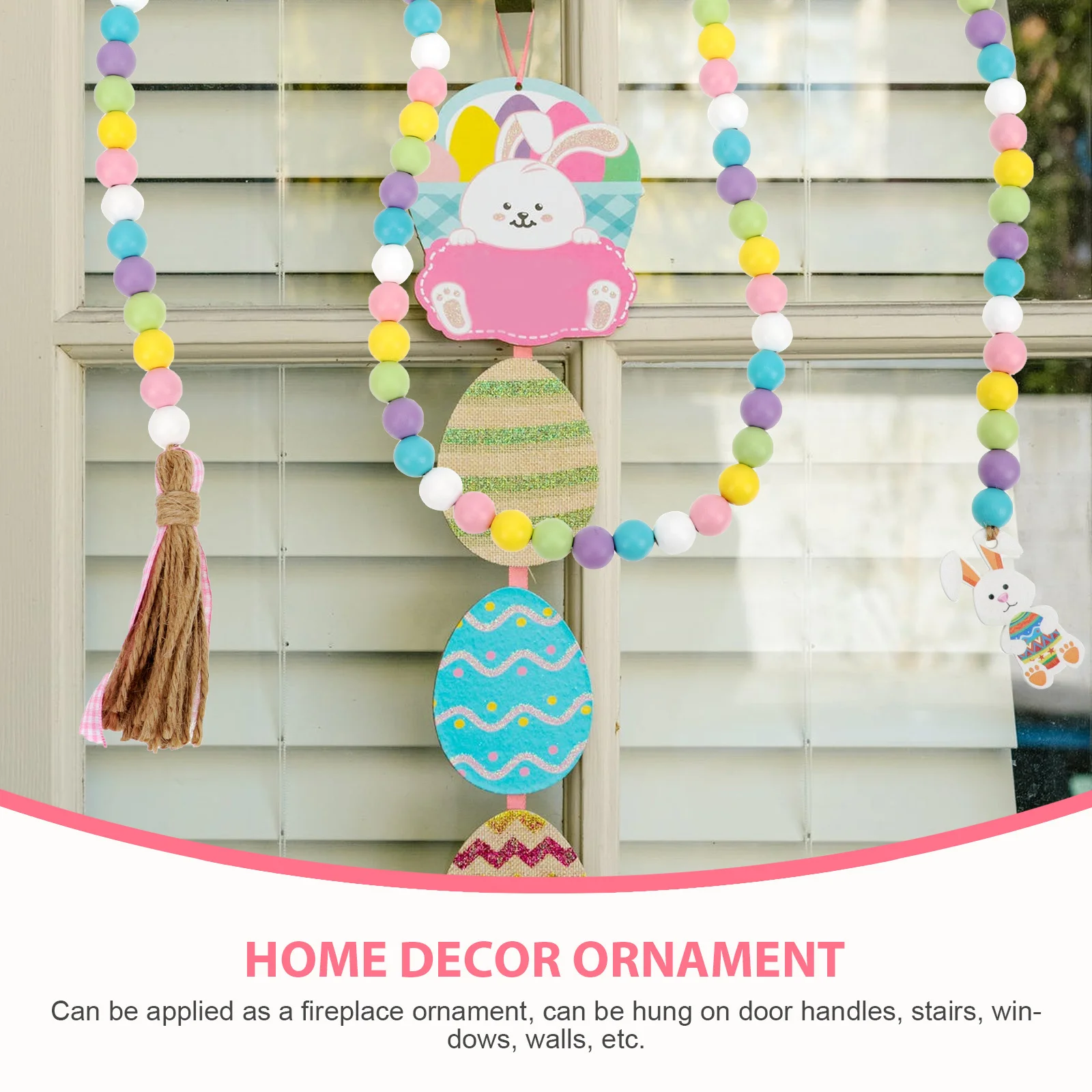 

Easter Themed Wooden Beads String Pendant Decor for Home Wall Hanging Fireplace Ornament Door Handle Stairs Window Decoration