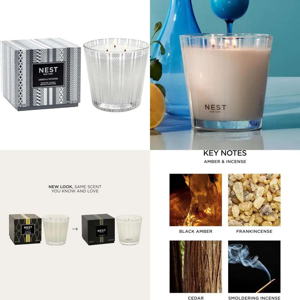 

Long-Burning Amber & Incense Scented Candle, 100-Hour, 3-Wick, 21.2 oz, Reusable Glass Container, New York Inspired Fragrance