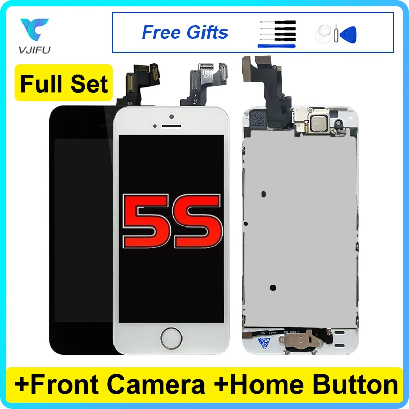 LCD Display For iPhone 5S Full Set Screen Digitizer Assembly A1457 A1453 Replacement With Home Button Front Camera Phone Repair