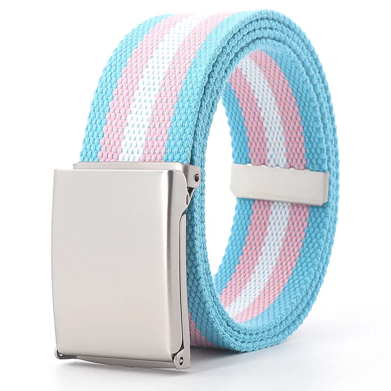 Cintura in tela con strisce arcobaleno Cintura regolabile per jeans Cintura da viaggio all'aperto - Cintura con fibbia in metallo per donna multicolore