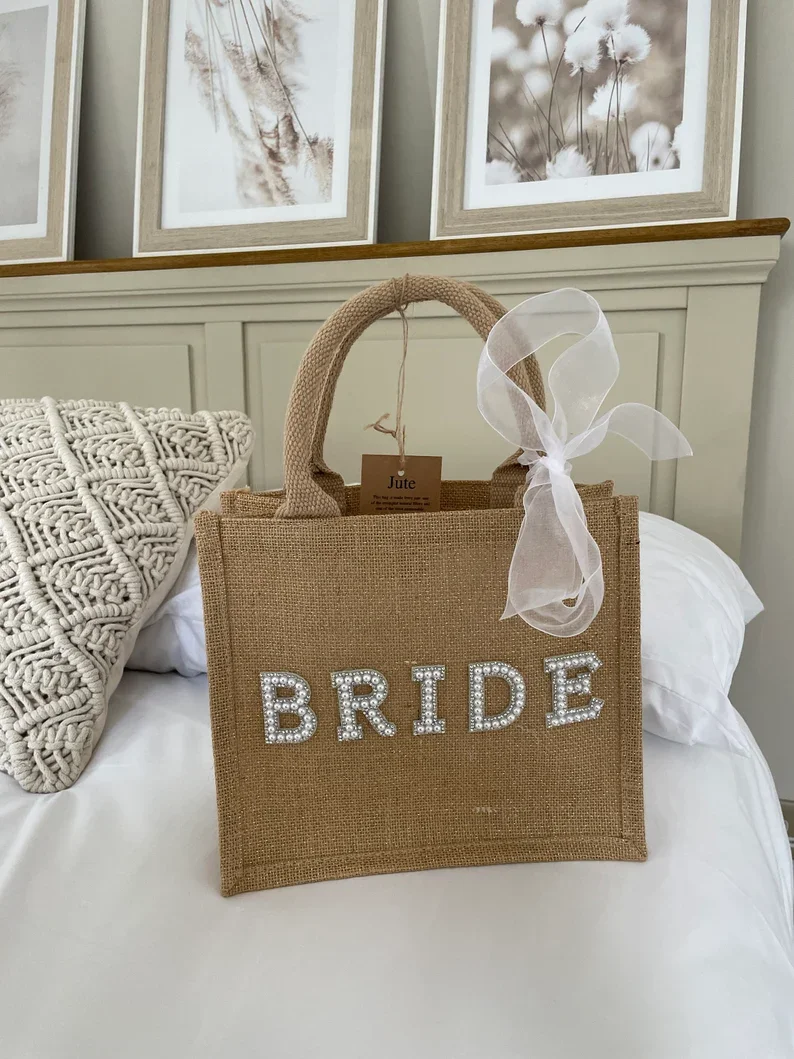 Bride Bag | Wedding Jute Bag | Custom Beach Bag | Hen Party Bag | Bridal Bag | Wedding Day | Glitter Bag | Christmas Gift Bag