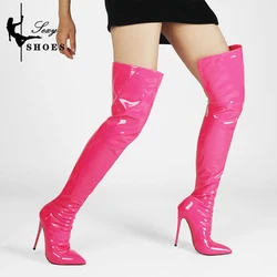 Stretch Over-the-Knee  Boots Women Shoes Patent Leather Pointed Toe Zipper Thigh High Long Boots Sexy Gothic Fetish High Heels