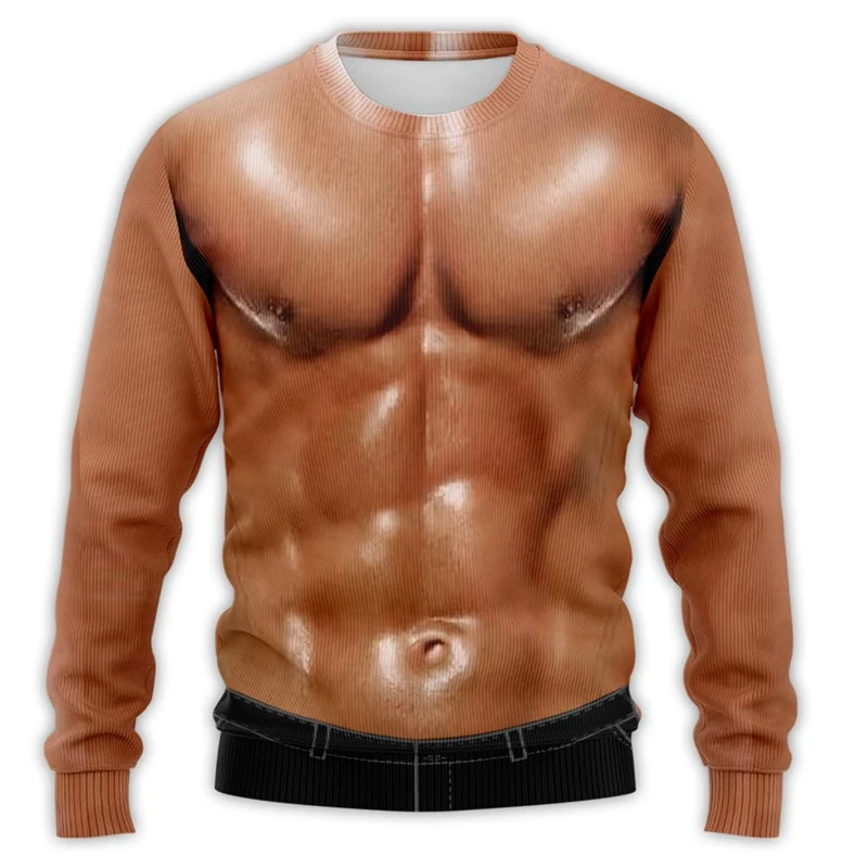 Fake Abs 3D Printed Sweatshirts For Men Hip Hop Man Streetwear Gym Sport Pullovers Chest Six Shredded Muscle Cosplay Tracksuit