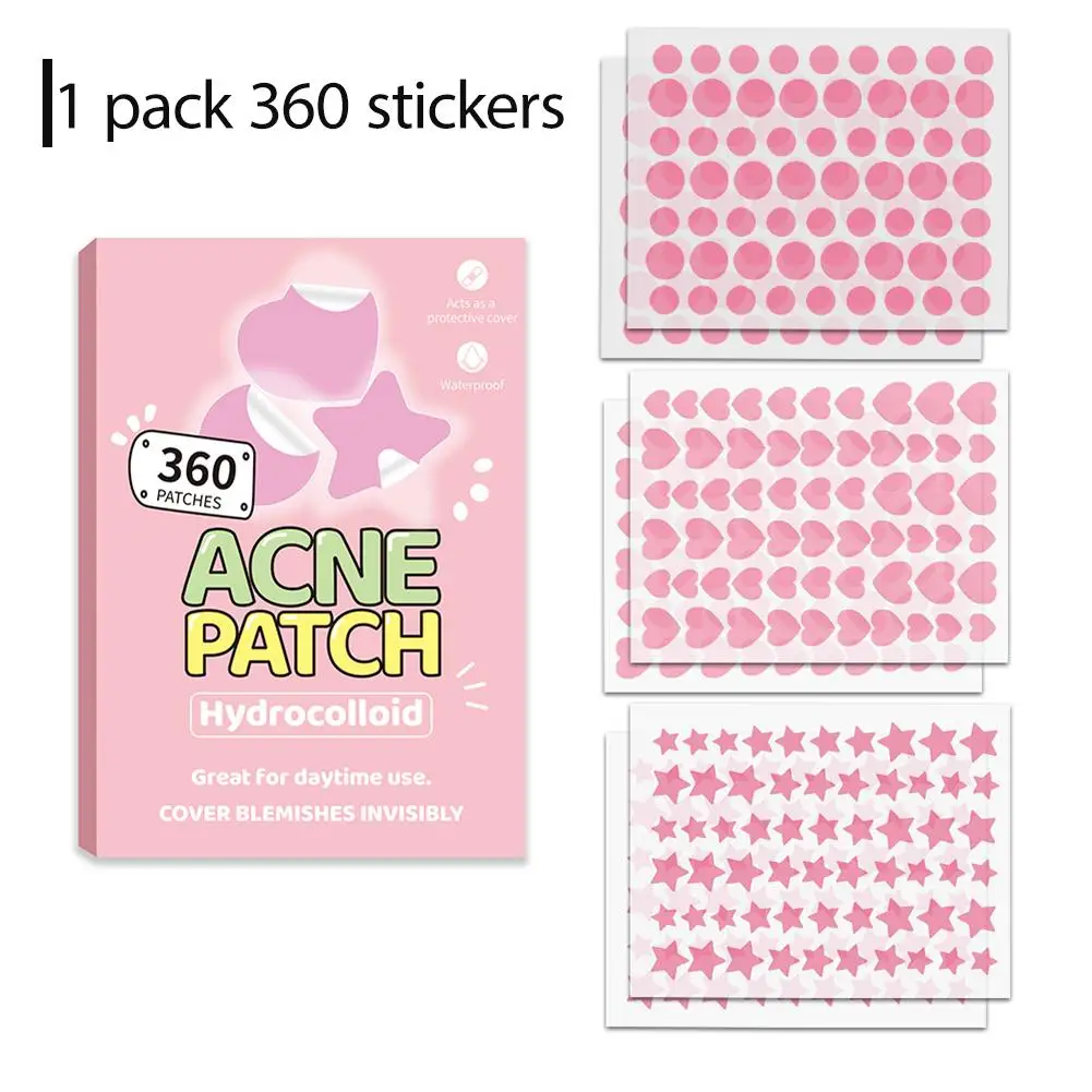 Toppe per brufoli per il viso 360 conteggi, stelle carine Cuori Punti Toppe idrocolloidali per l'acne per breakouts Zit Patch per brufoli Cura della pelle