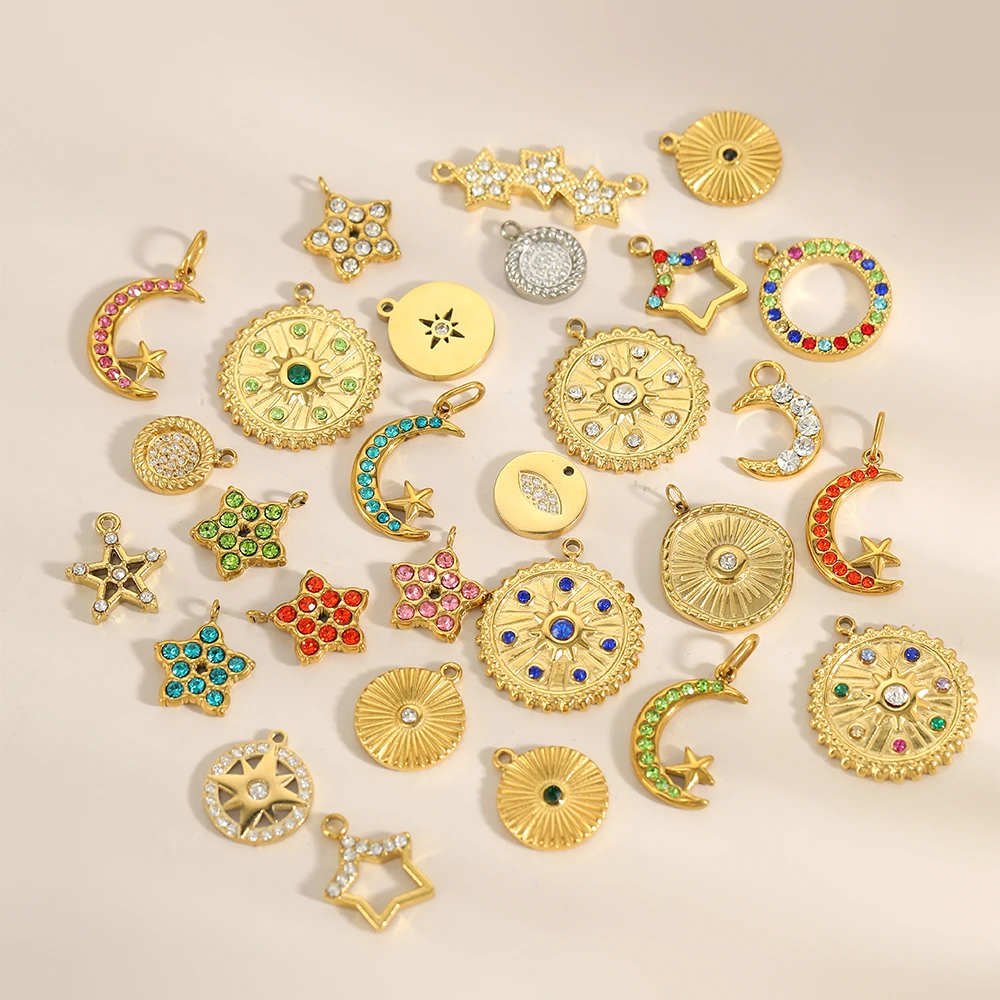 CARLIDANA DIY Barock Zirkon Herz Stern handgemachte Accessoires Charm Edelstahl vergoldet Anhänger Modeschmuck Herstellung