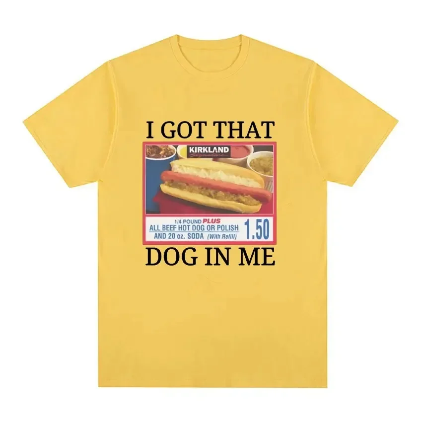 I Got That Dog in Me Costco Pattern Top Lustiges Kirkland Hot Dog Meme Damen Kurzarm O-Ausschnitt Basic Casual Weiches Atmungsaktives T-Shirt – Detail 8