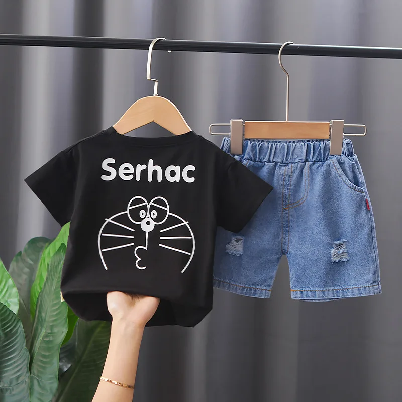 Toddler Summer Clothes for Kids 2024 Fashion Cartoon Printed O-neck Short Sleeve T-shirts and Shorts Boys Boutique Clothing Set image 6