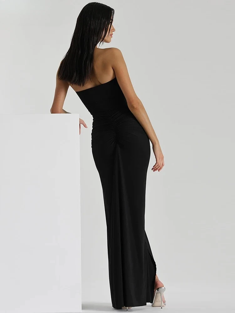 Robe à volants et franges pour femmes, col licou, dos nu, fendue, froncée, hanche pêche, moulante, pour soirée de mariage