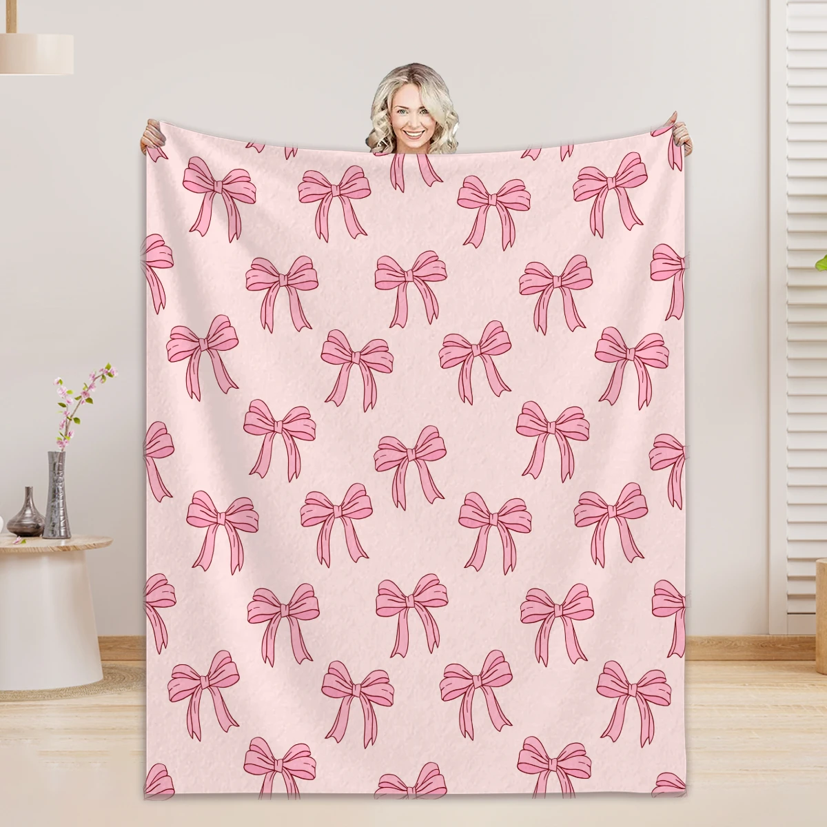 Rosa Schleifendecke, individuelle Bilder mit Fotos, Flanelldecken, Jahrestag, Mutter, Geburtstagsgeschenk, Überwurfdecke, Geschenke für Mama – Detail 3