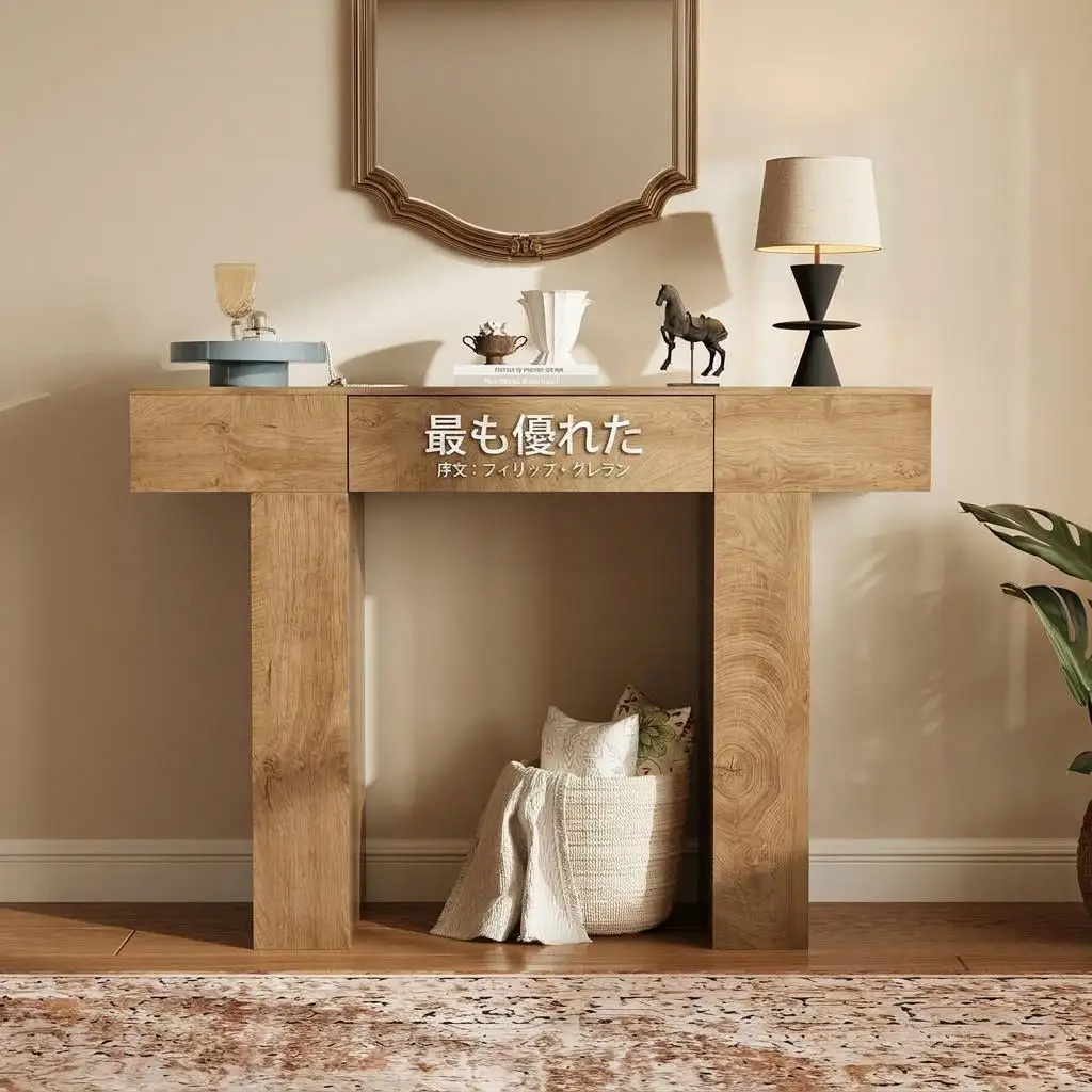 Consolle da tavolo in legno 120 cm con cassetto – Stile industriale e rustico – Ideale per ingresso, corridoio o dietro il divano – Finitura naturale