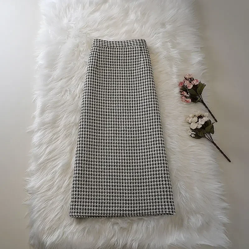 

5 Colors Midi Skirts Women Plaid Retro High Waist Autumn Юбка Женская All-match A-line Back Slit Temper Ropa Mujer for Ladies