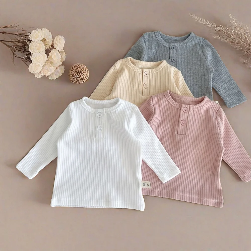 Autumn Newborns Baby Clothes Girl Long Sleeve T-shirt O-neck Solid Toddler Girl Tee Casual Pullover Infant Top for 1-2 Years